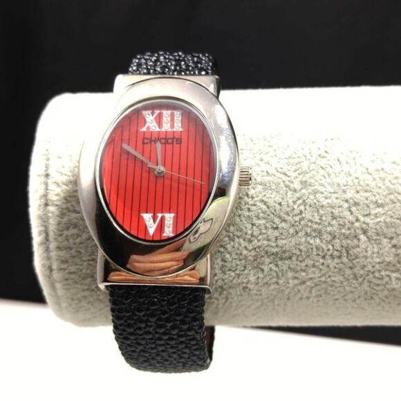 Chico's Cuff Watch, Red Silver Face, 6 Inches, Second Hand - Picture 11 of 12